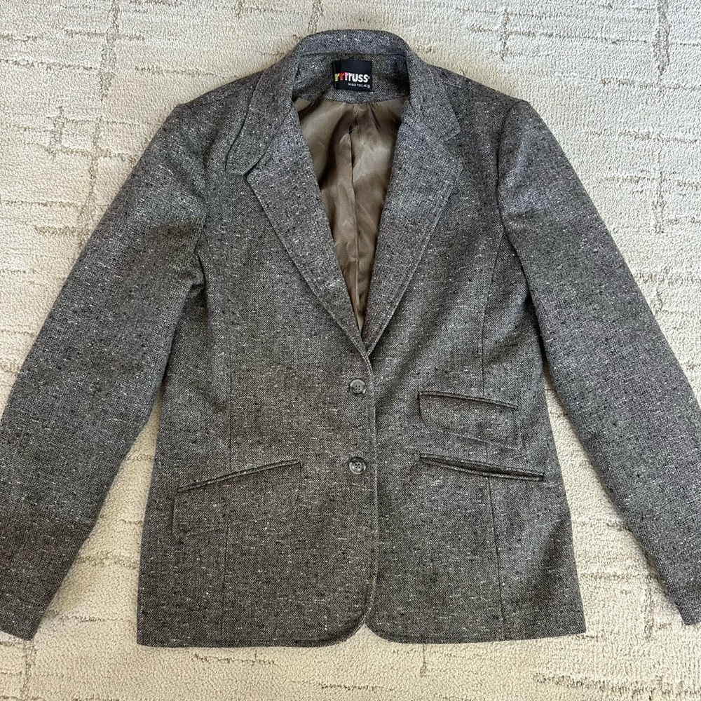 Rrrruss Vintage Women's Gray Wool Tweed Blazer Jacket